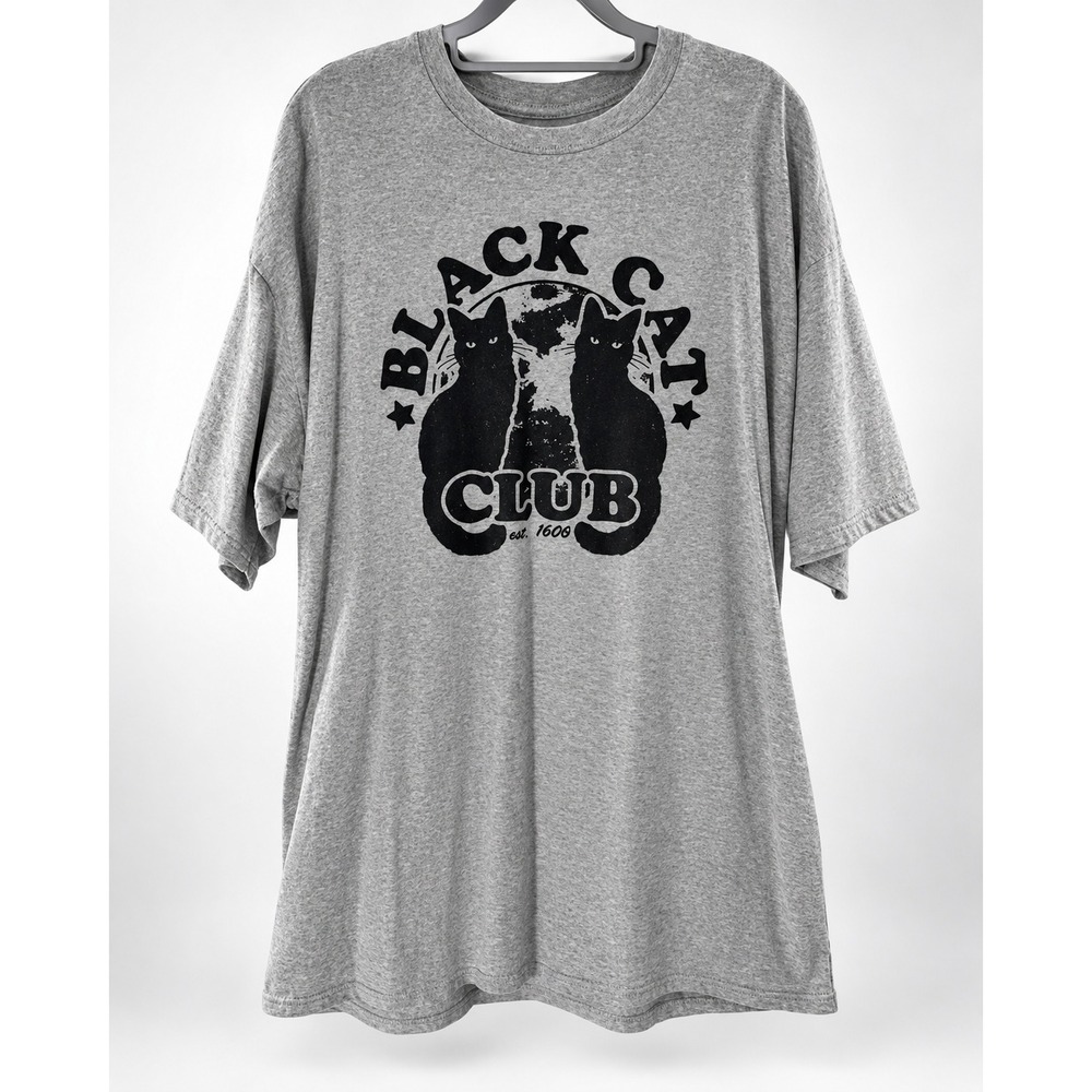 Gildan Black Cat Club Gray Graphic T-Shirt XL 22″ Pit-to-Pit